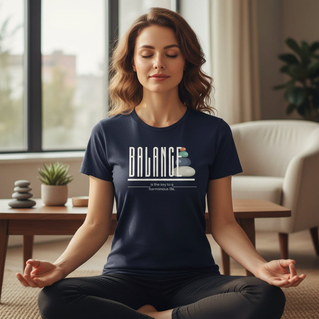 BALANCE STACKED STONES Tee Navy